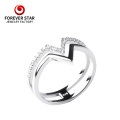 Joyas de plata CZ Jewelry Double V Forma Anillo de Dedo